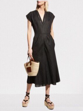 REBECCA TAYLOR Black Linen Jumpsuit Wide Leg Size 10 Black Worn Twice